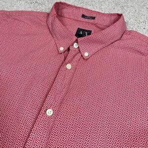 Armani Exchange Button Down Mens XXL 18 1/2 Slim Fit Geometric Print Pink Red
